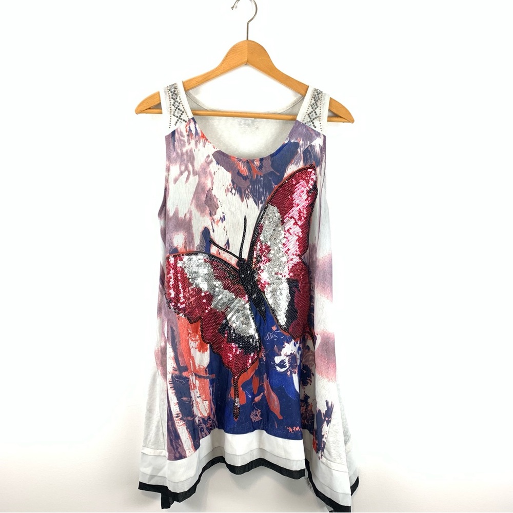 Flew De Lis Butterfly Sequins Embellished Mini Tank Dress Fairy Festival Size M